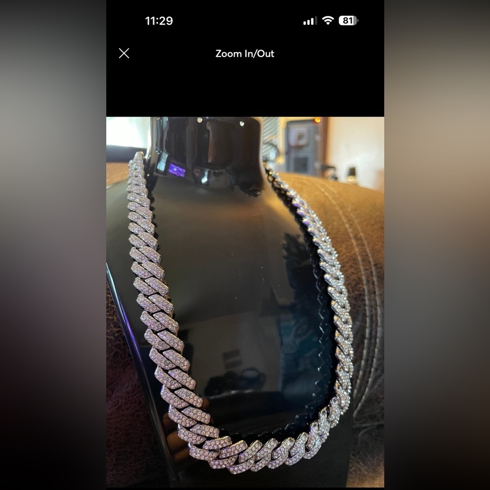 Men’s 18” Iced Out Silver Cuban Link Chain Necklace‎ – Hip Hop Bling Jewelry” - Picture 7 of 8